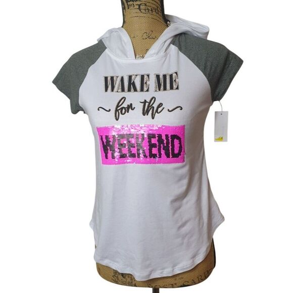 Beautees Girls Hoodie Top XL Flip Sequin Wake Me For The Weekend & Party NEW - Picture 1 of 6